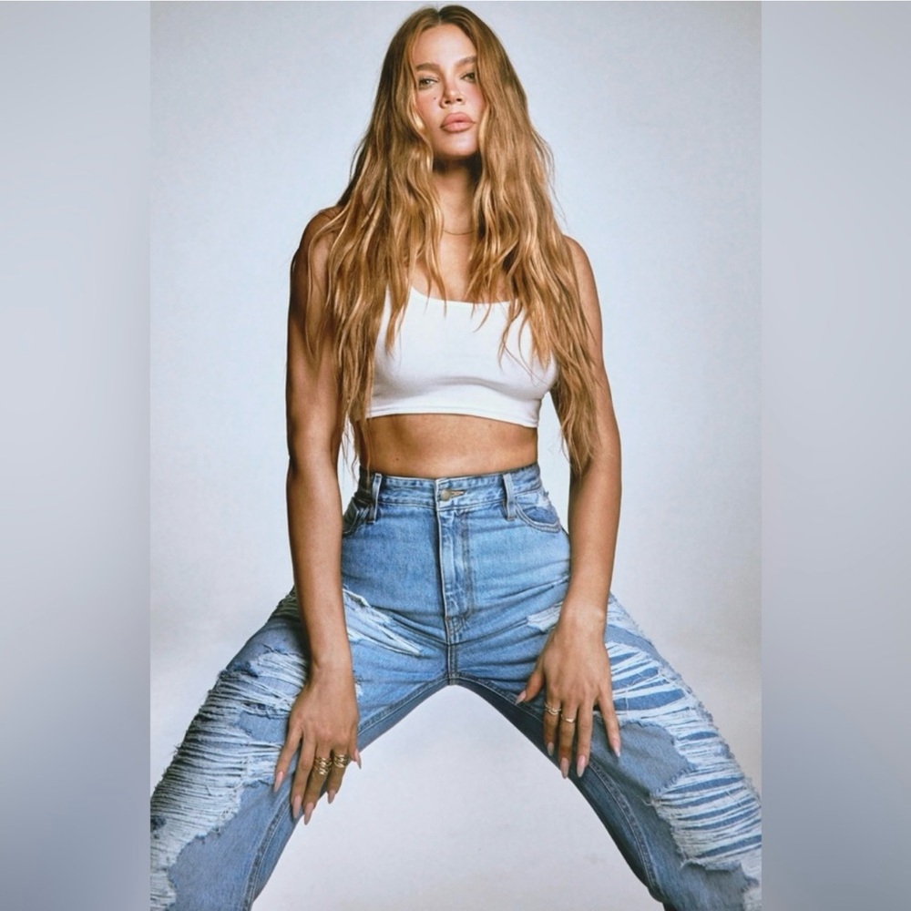 NWT Good American The Khloé High Rise Blue Jeans Distressed